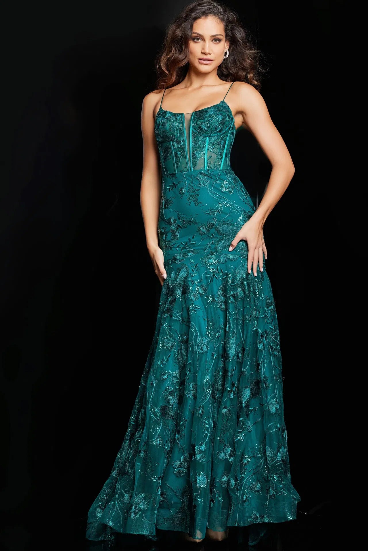 V Neckline Beaded Gown 38004