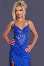 Embellished Sheath Gown with Illusion Bodice 43283