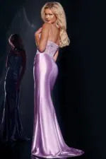 Satin Gown with Lace Details 43569