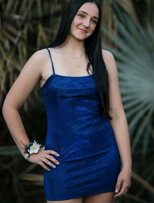 Blue sequined cocktail dress