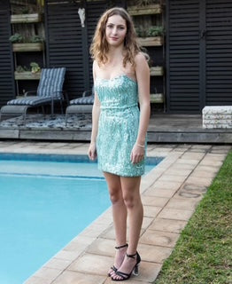 Turqouise strapless cocktail dress