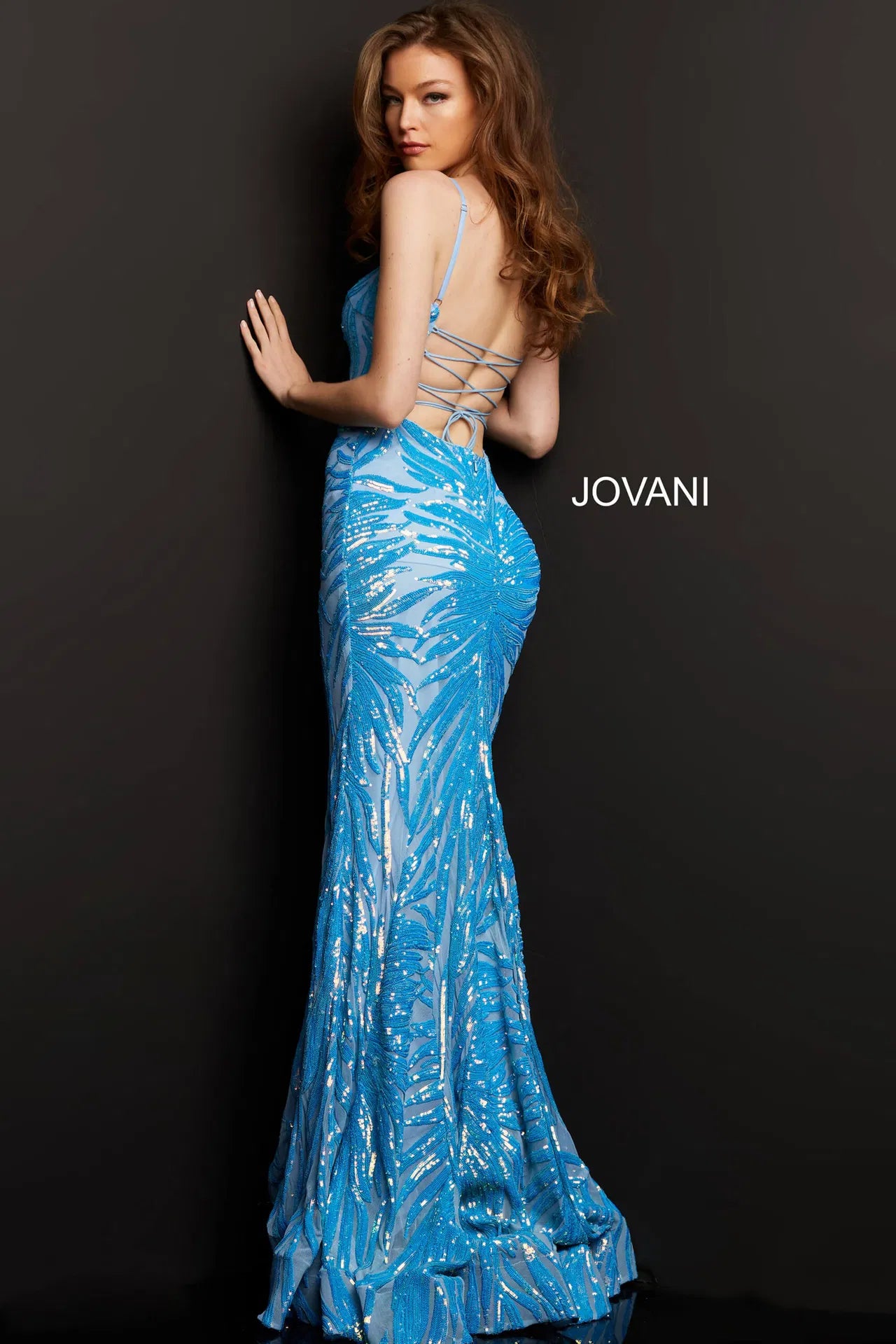 Jovani 08481 Red Embellished Tie Back Dress