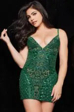 Purple Low V Neck Beaded Dress 36425