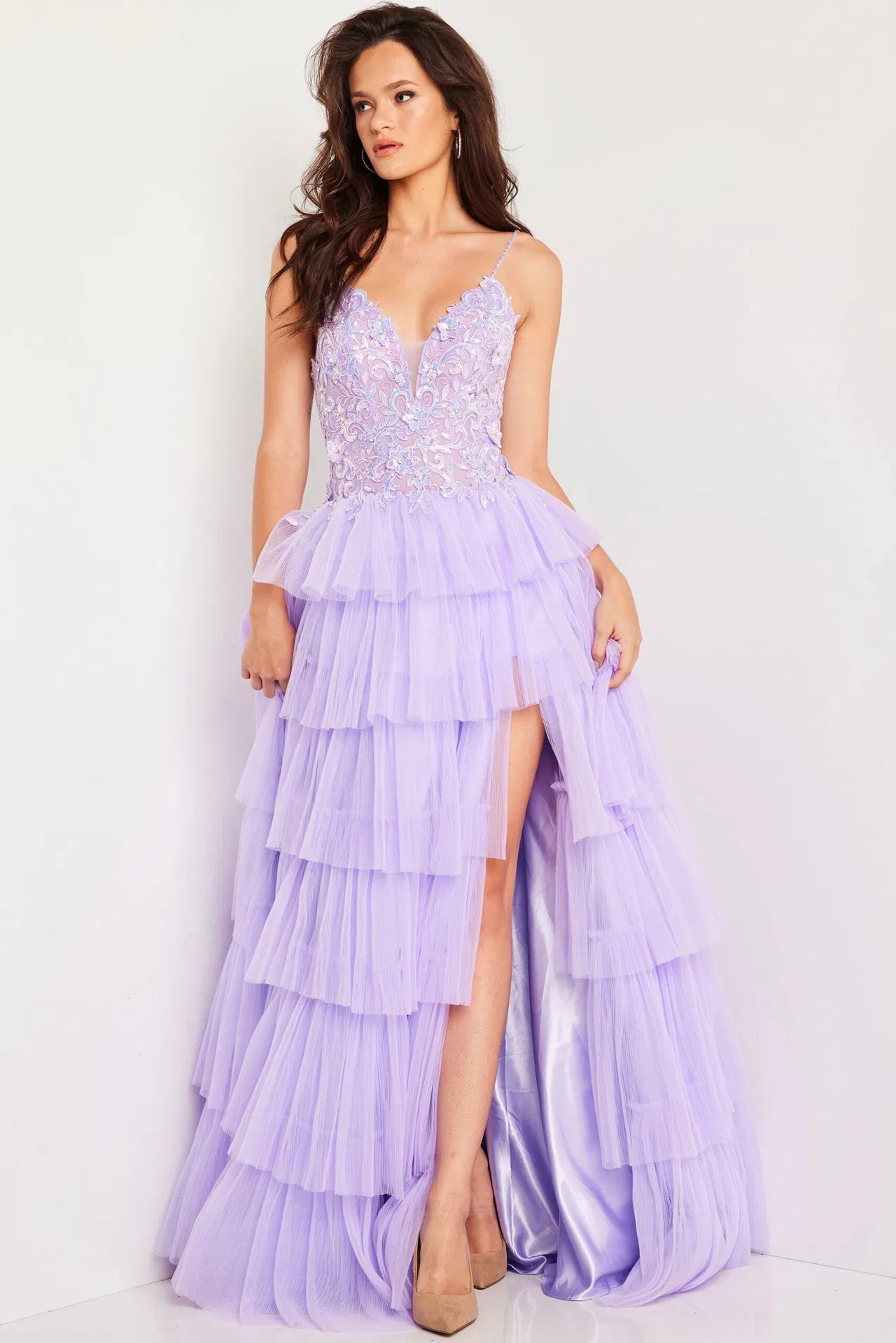 Lilac embroidered Bodice A Line Gown 37190