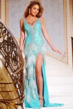 Embellished V Neckline Dress 38847