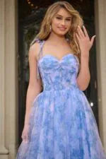 Floral Print Gown With Sweetheart Neckline and Tie Straps 40432