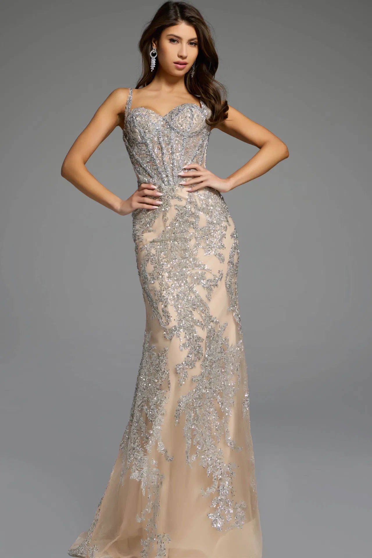 Elegant Sleeveless Gown With Intricate Sequin Detailing 40470
