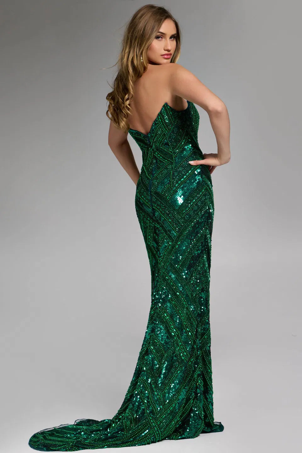 Strapless Sequin Gown With Geometric Pattern 42508