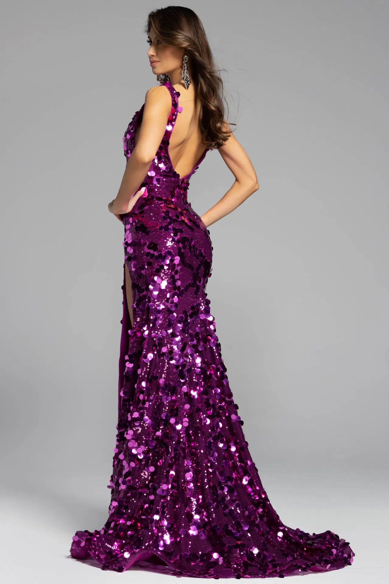 Sequin Gown With Plunging V Neck 43056