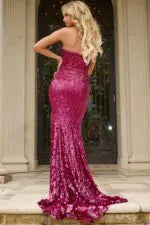 Sequin Strapless Gown with Side Slit 43338