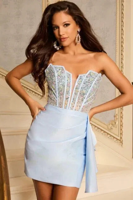 Corset Mini Dress With Beaded Illusion Bodice 45824