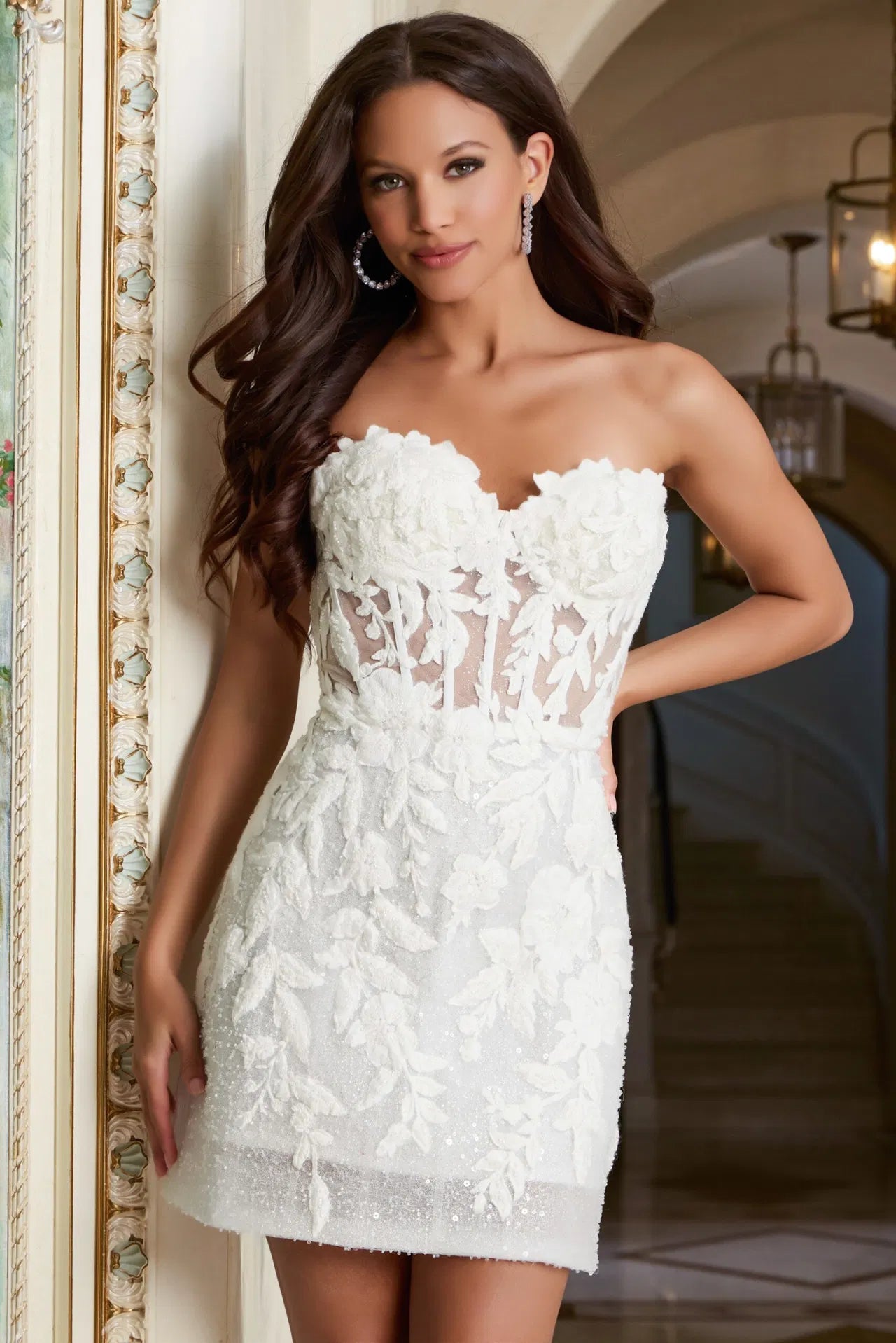 Floral Lace Mini Dress With Corset Bodice 45855