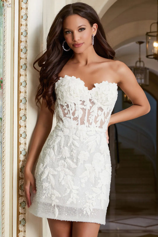 Floral Lace Mini Dress With Corset Bodice 45855
