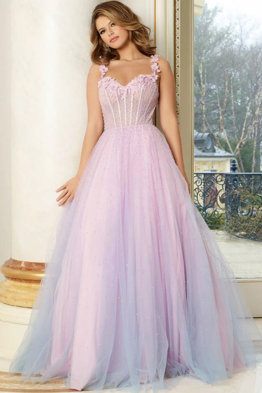 Lilac Floral Appliqué Corset Tulle Ball Gown 47305