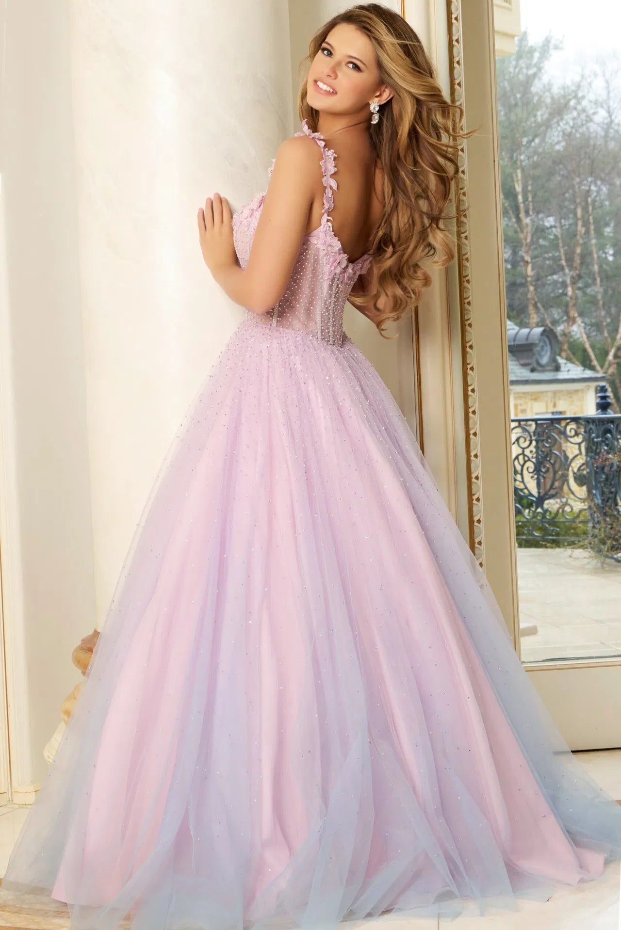 Lilac Floral Appliqué Corset Tulle Ball Gown 47305