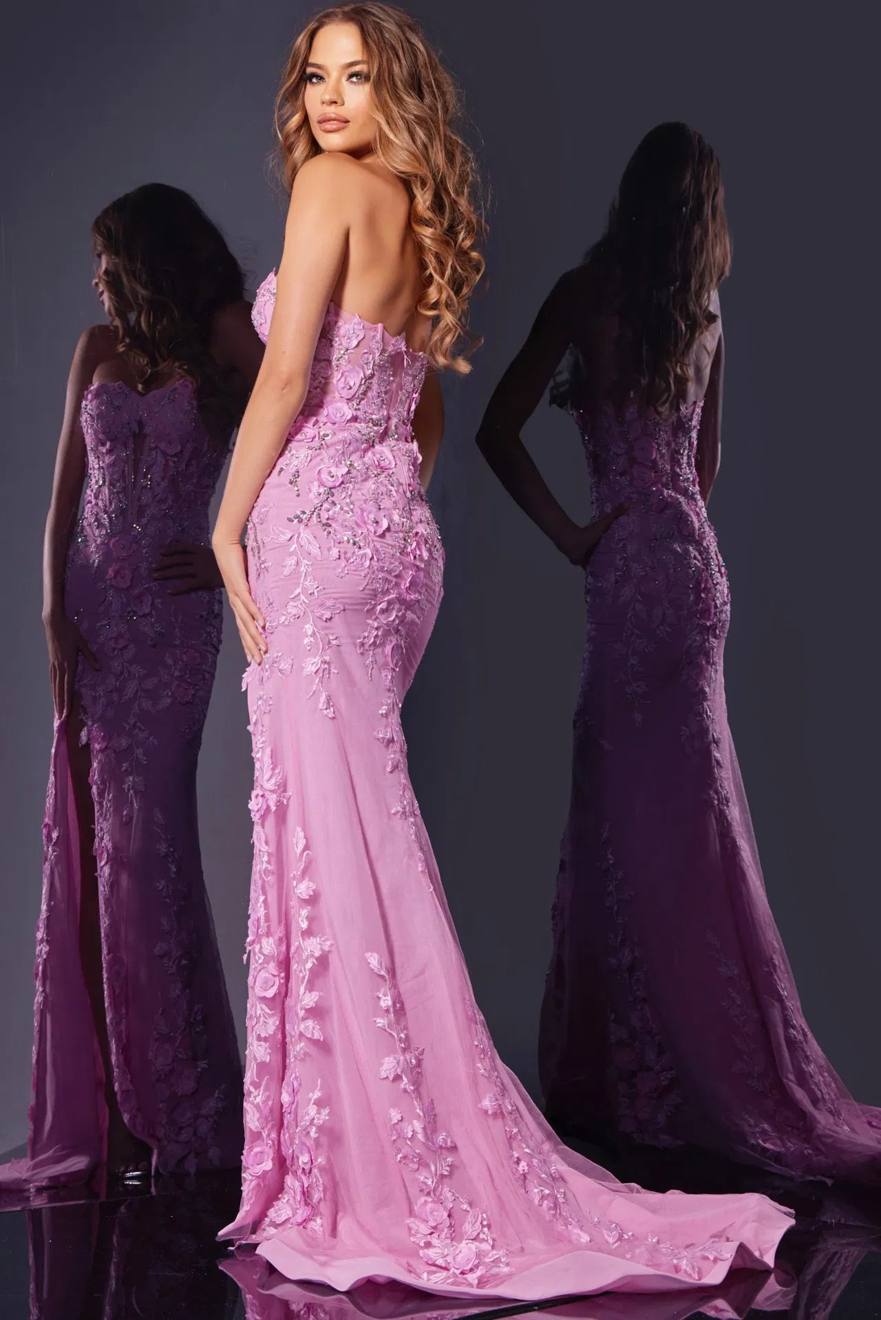 Strapless Floral Appliqué Gown D5107