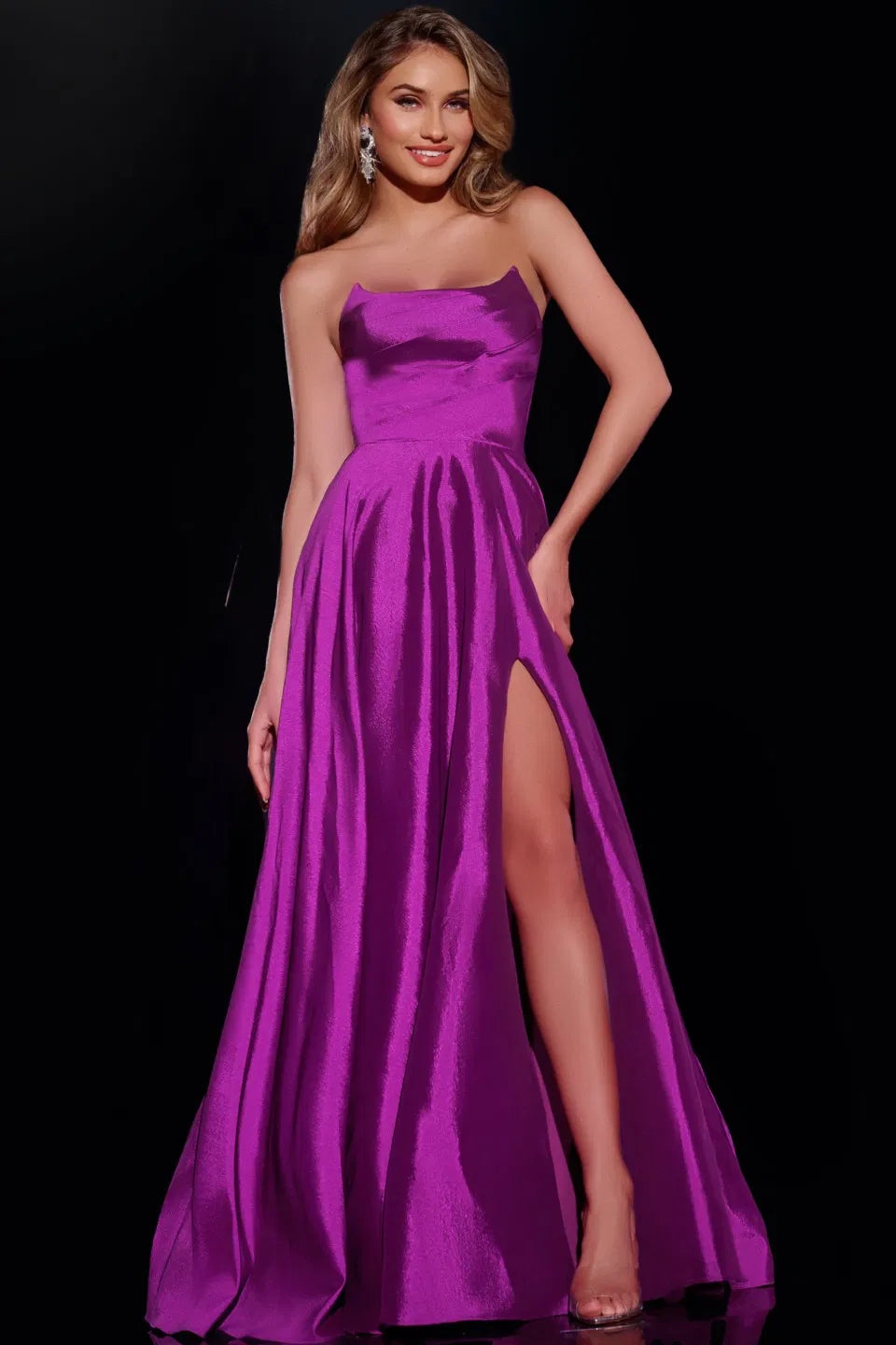 Strapless A-Line Gown with High Slit D5822