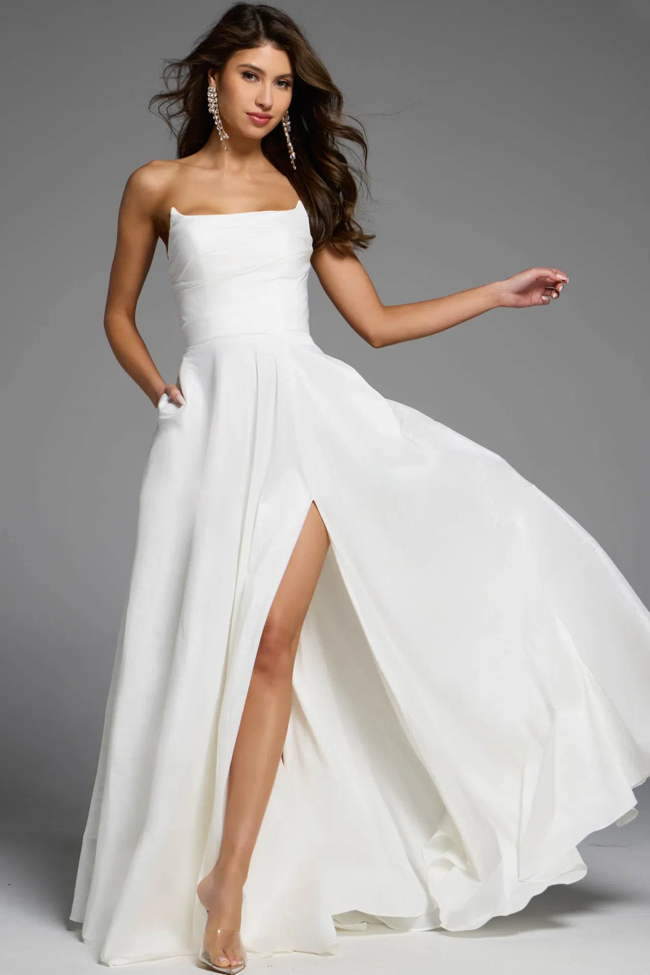 Strapless A-Line Gown with High Slit D5822