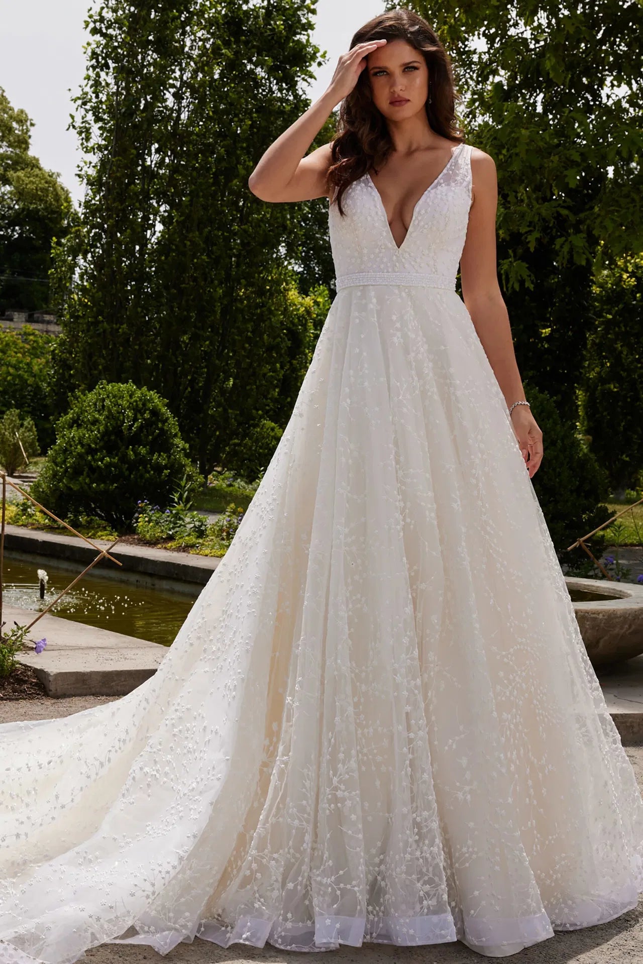 Off-White V-Neck Embellished Bridal Gown by Jovani Bridal JB09491