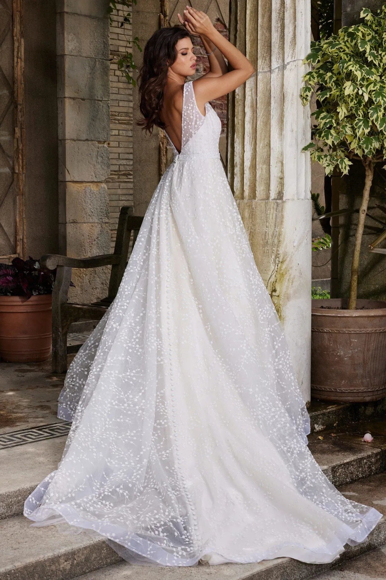 Off-White V-Neck Embellished Bridal Gown by Jovani Bridal JB09491