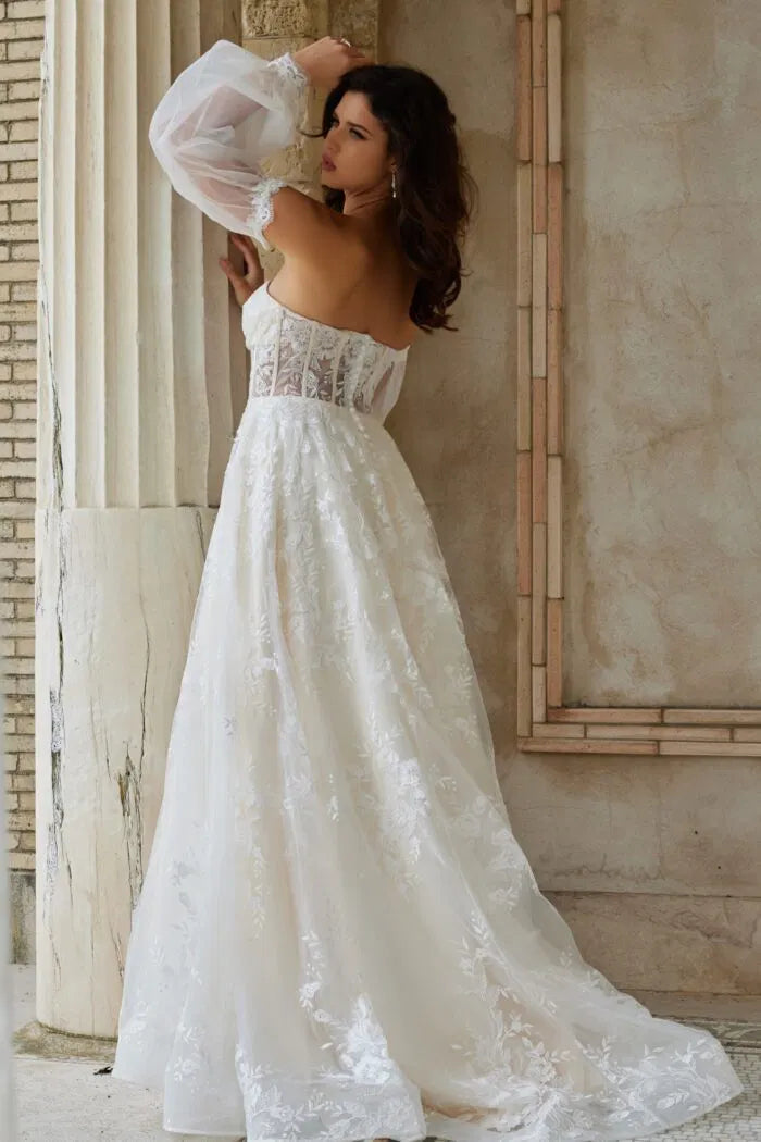 Ivory Corset Bodice Bridal Gown with Removable Sleeves JB220004