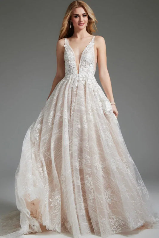 Ivory A Line Embellished Gown 39435