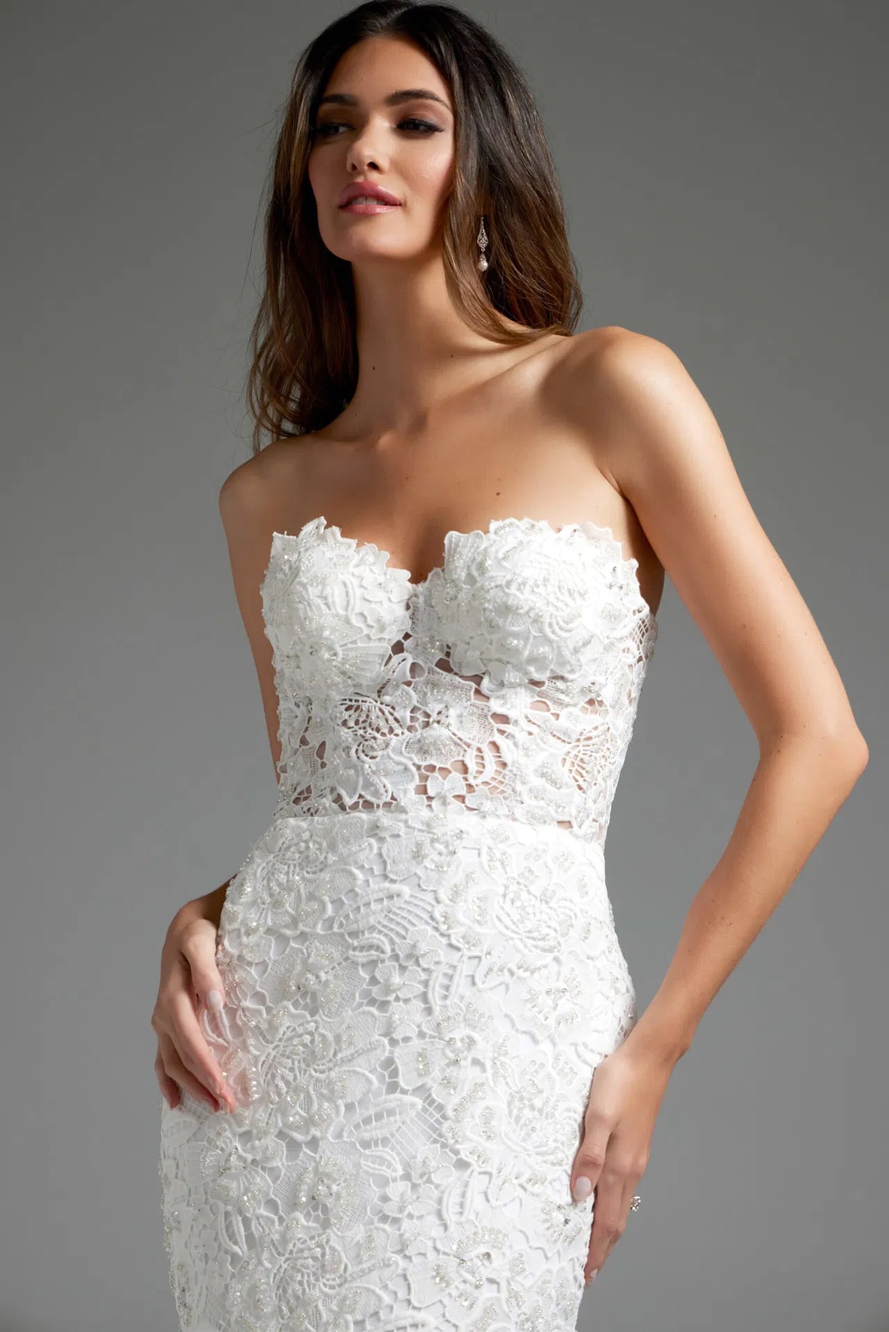 Off White Lace Strapless Bridal Dress JB39733