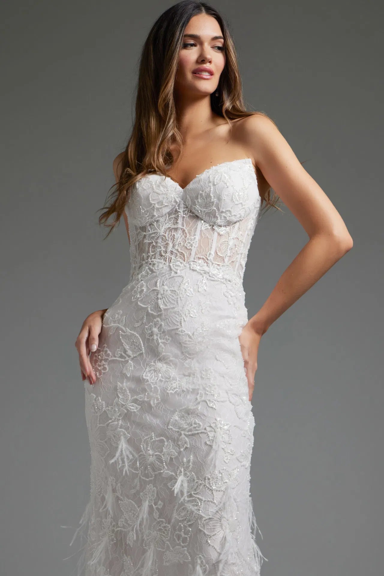 Strapless Sweetheart Neckline Lace Bridal Gown JB40590