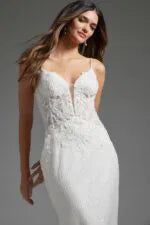 V Neckline Beaded White Bridal Gown jb40639