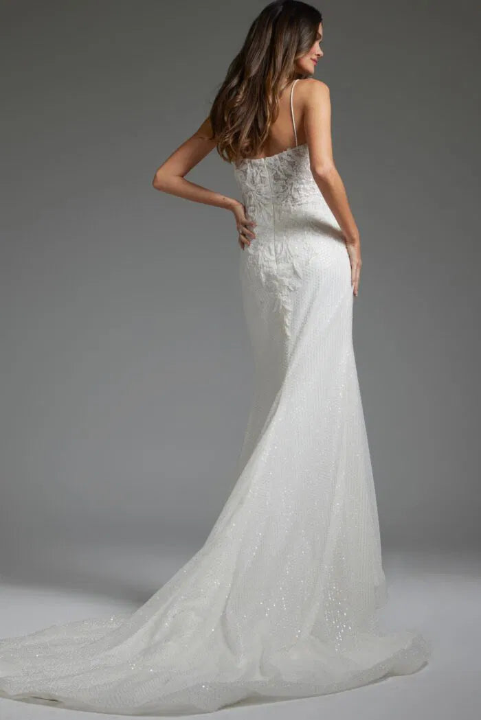 V Neckline Beaded White Bridal Gown jb40639