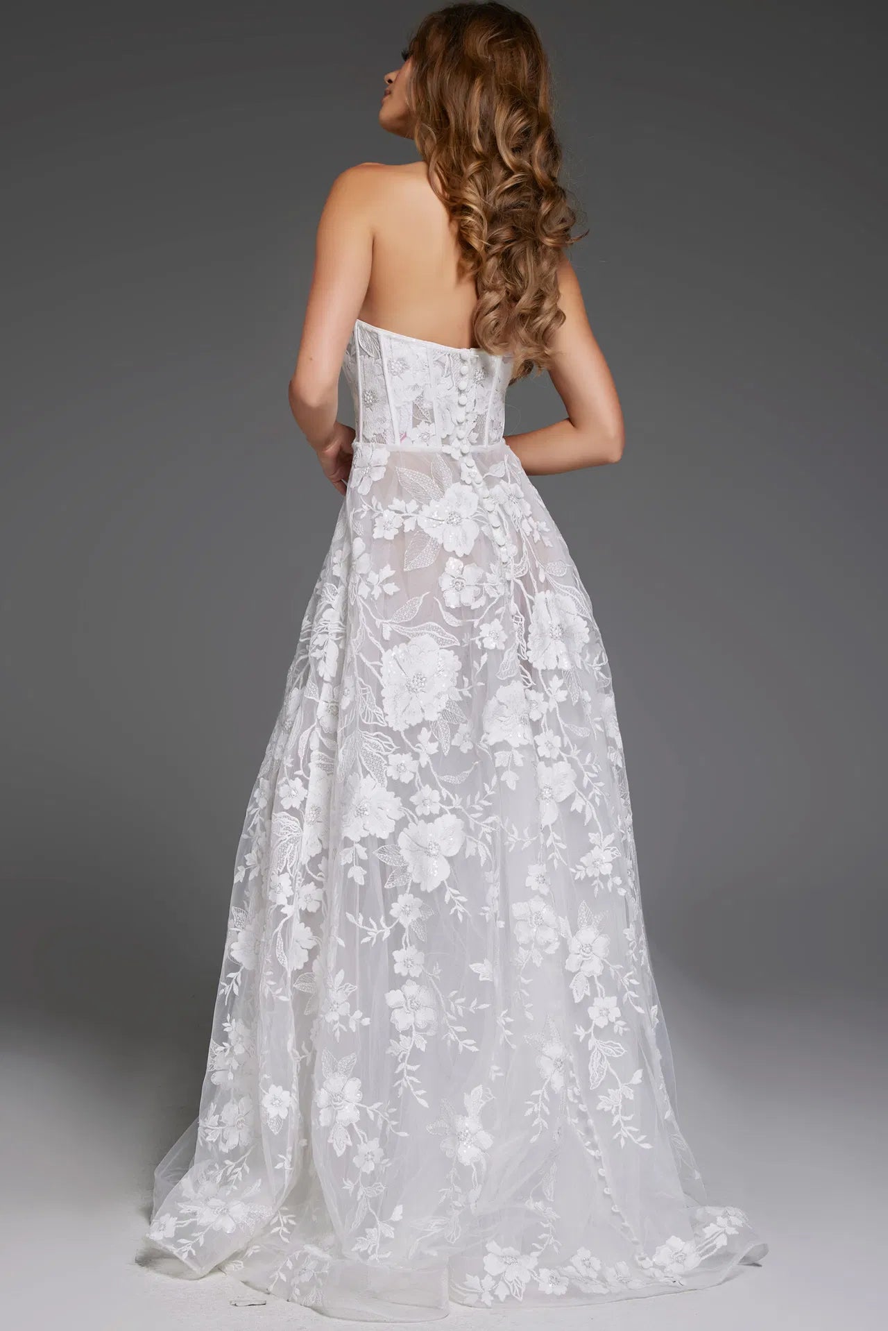 Strapless Floral Lace Bridal Gown with Corset Bodice JB42148