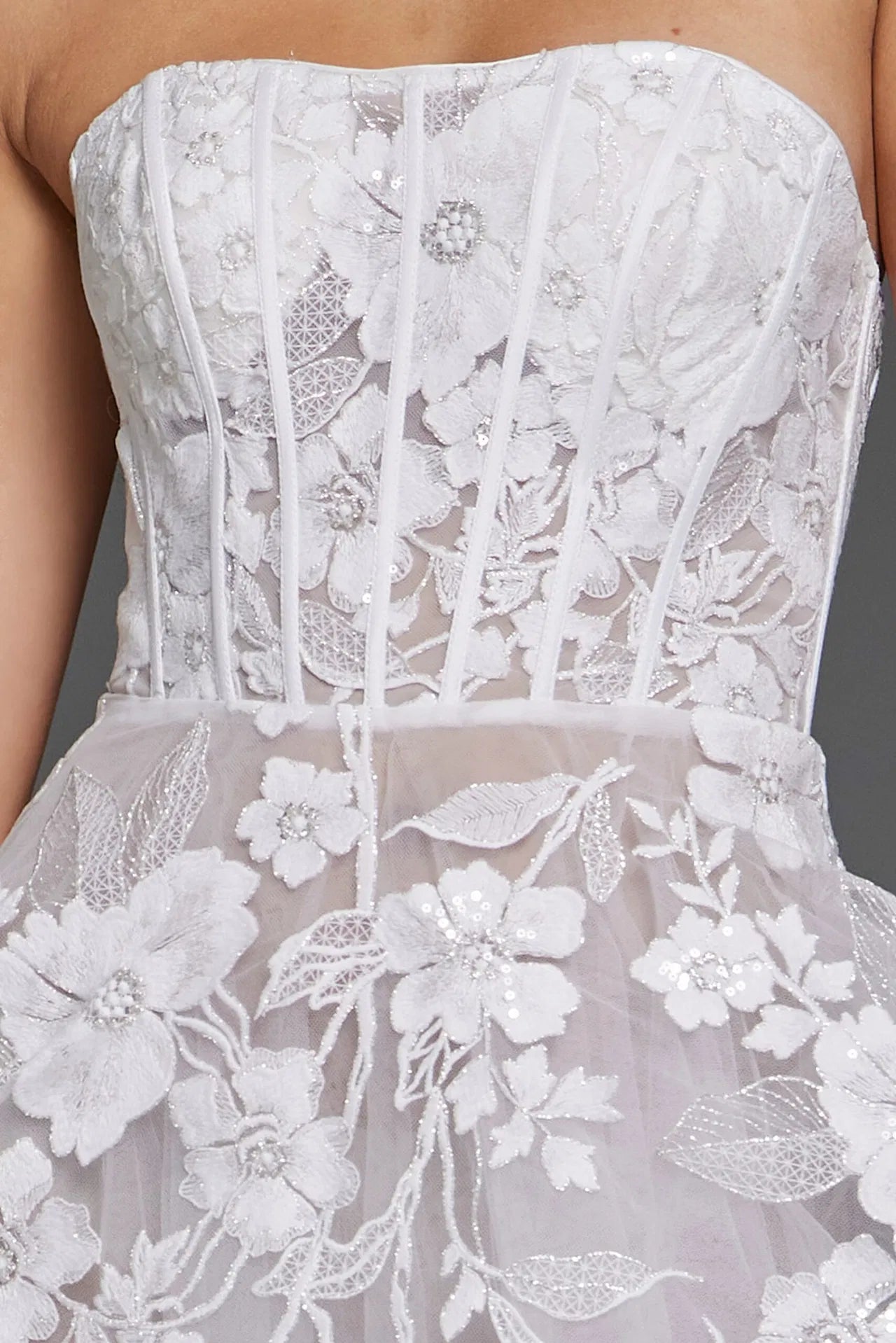 Strapless Floral Lace Bridal Gown with Corset Bodice JB42148