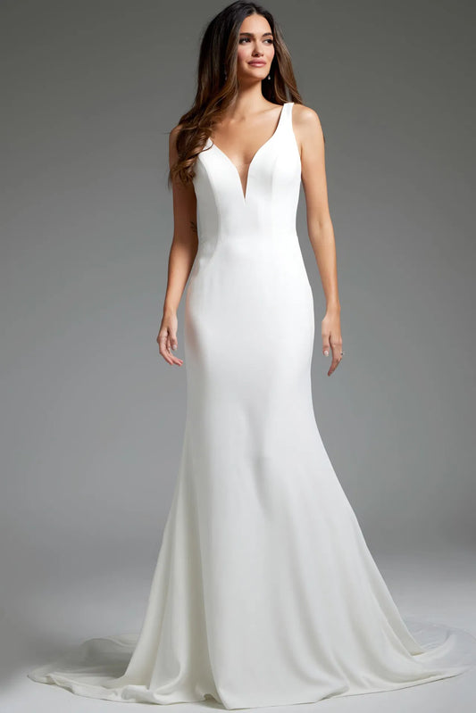 Off White Sheer Lace Back Wedding Dress JB42222