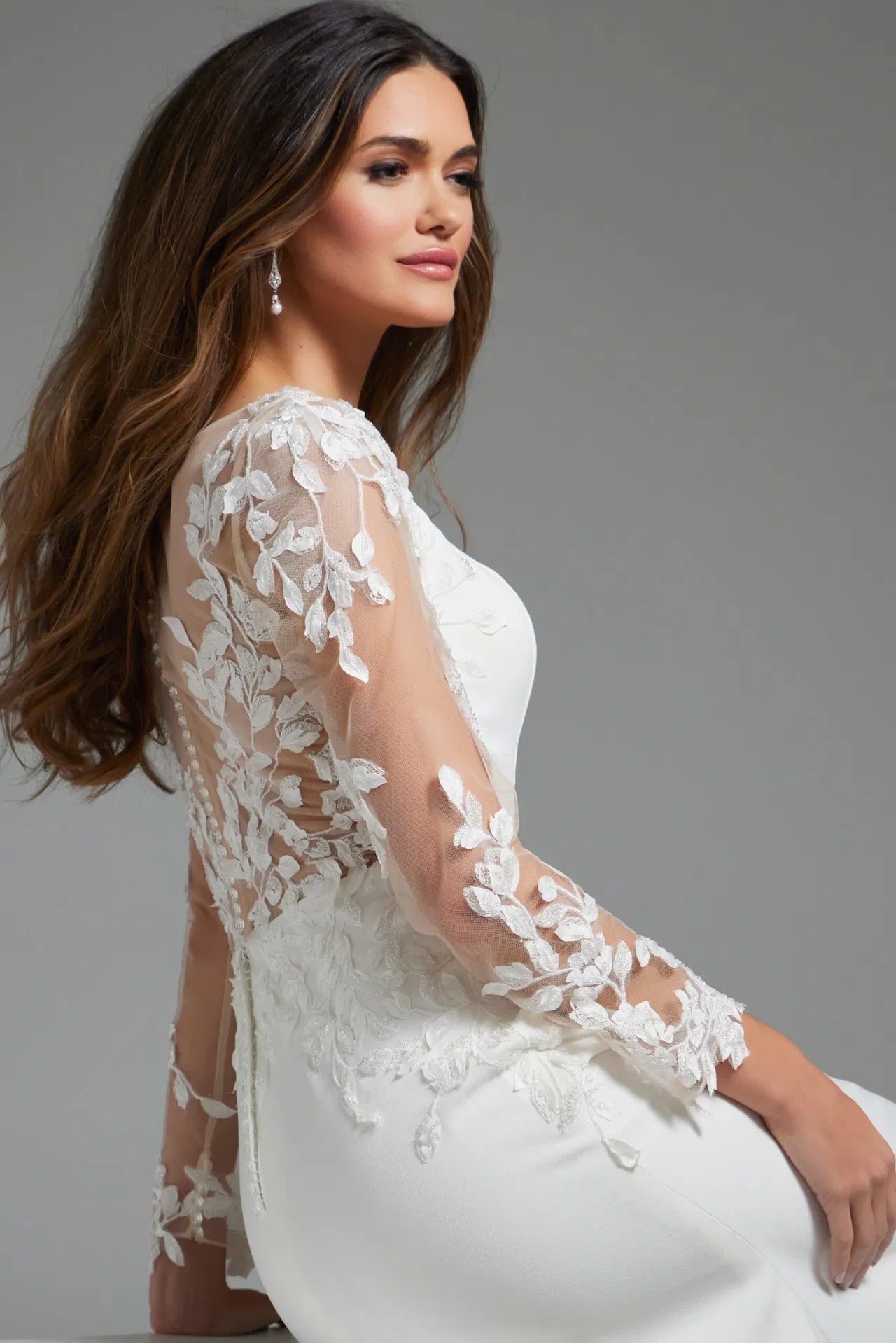 Ivory Long Sleeve Sheath Bridal Dress JB42297