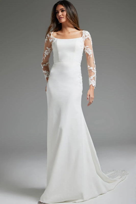 Ivory Long Sleeve Sheath Bridal Dress JB42297