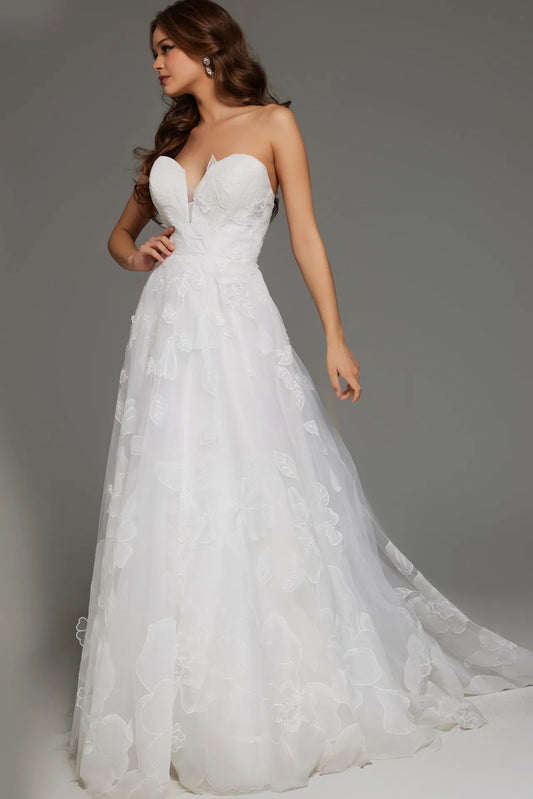 Strapless Floral Applique Wedding Dress with Sweetheart Neckline JB42324