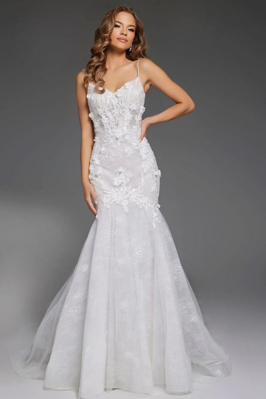 Elegant Mermaid Lace Wedding Dress with Floral Appliqué JB42484