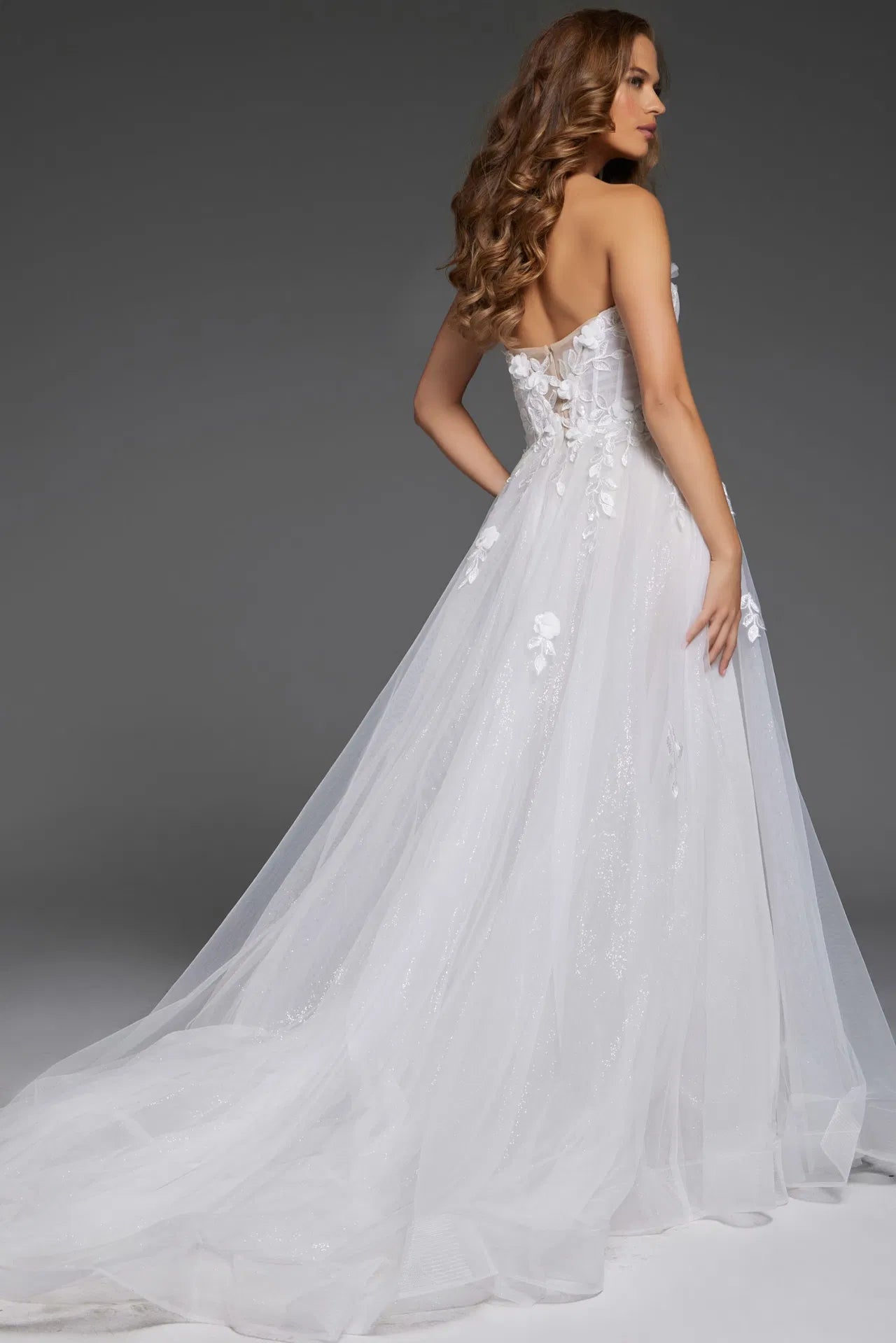 Strapless Floral A-Line Wedding Gown with Slit JB42485