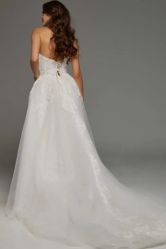 Strapless Lace Ball Gown with Embroidered Floral Appliqués JB43324