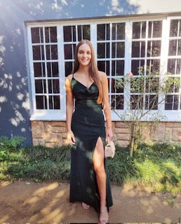 Green sequined evening dress