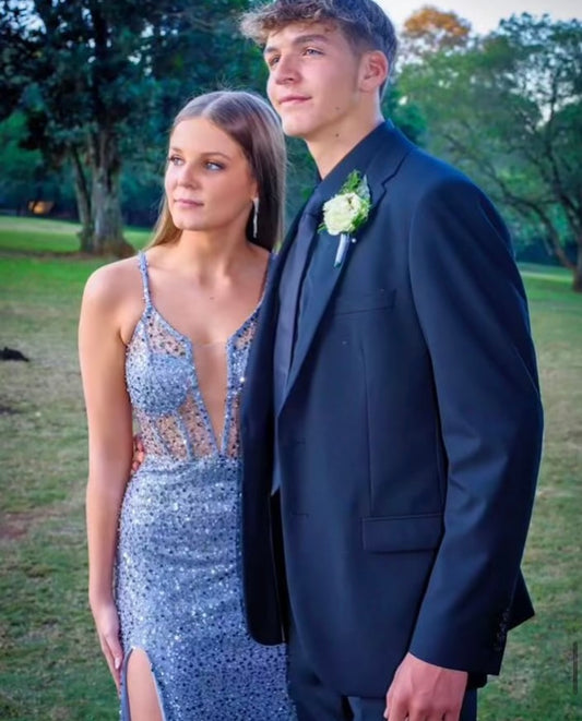 Silver corset sequined dress