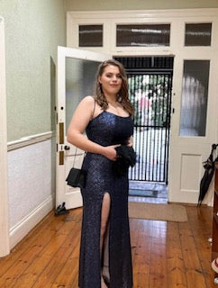 Navy blue sequined evening dress
