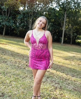 Hot pink corset cocktail dress